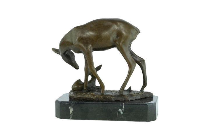 Bronze Sculpture of a Doe with her Fawn on Marble Base Inspired by Barye Bronze Statue Hunting Decoration Bronze Deer Sculpture Animal Art