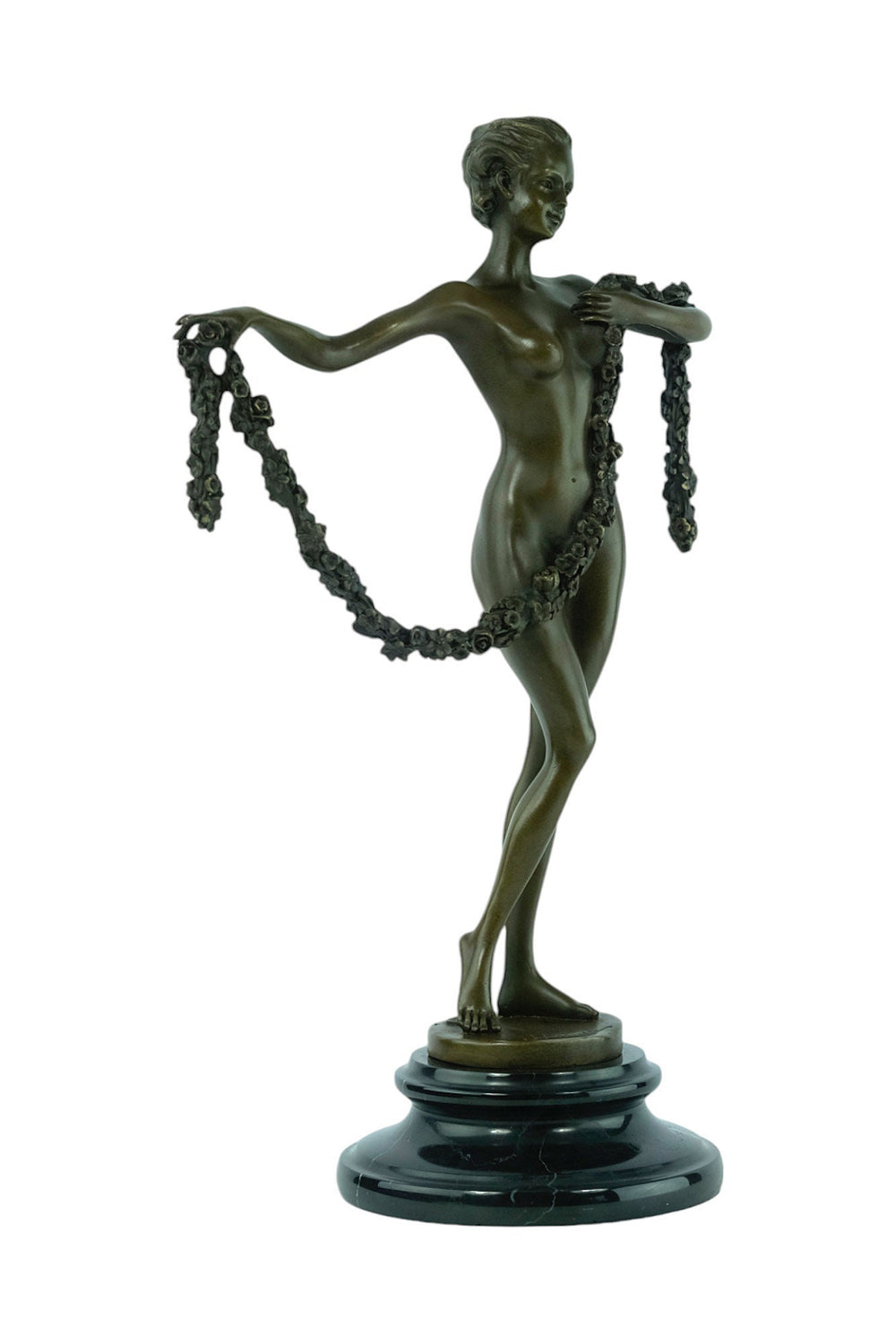 Bronze Sculpture of a Female with a Garland in Art Deco Style Inspired by Josef Lorenzl Bronze Art Statue Bronze Female Sculpture Female Art