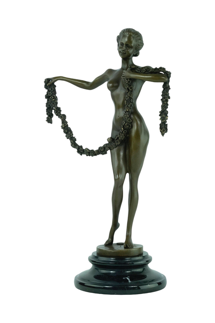Bronze Sculpture of a Female with a Garland in Art Deco Style Inspired by Josef Lorenzl Bronze Art Statue Bronze Female Sculpture Female Art