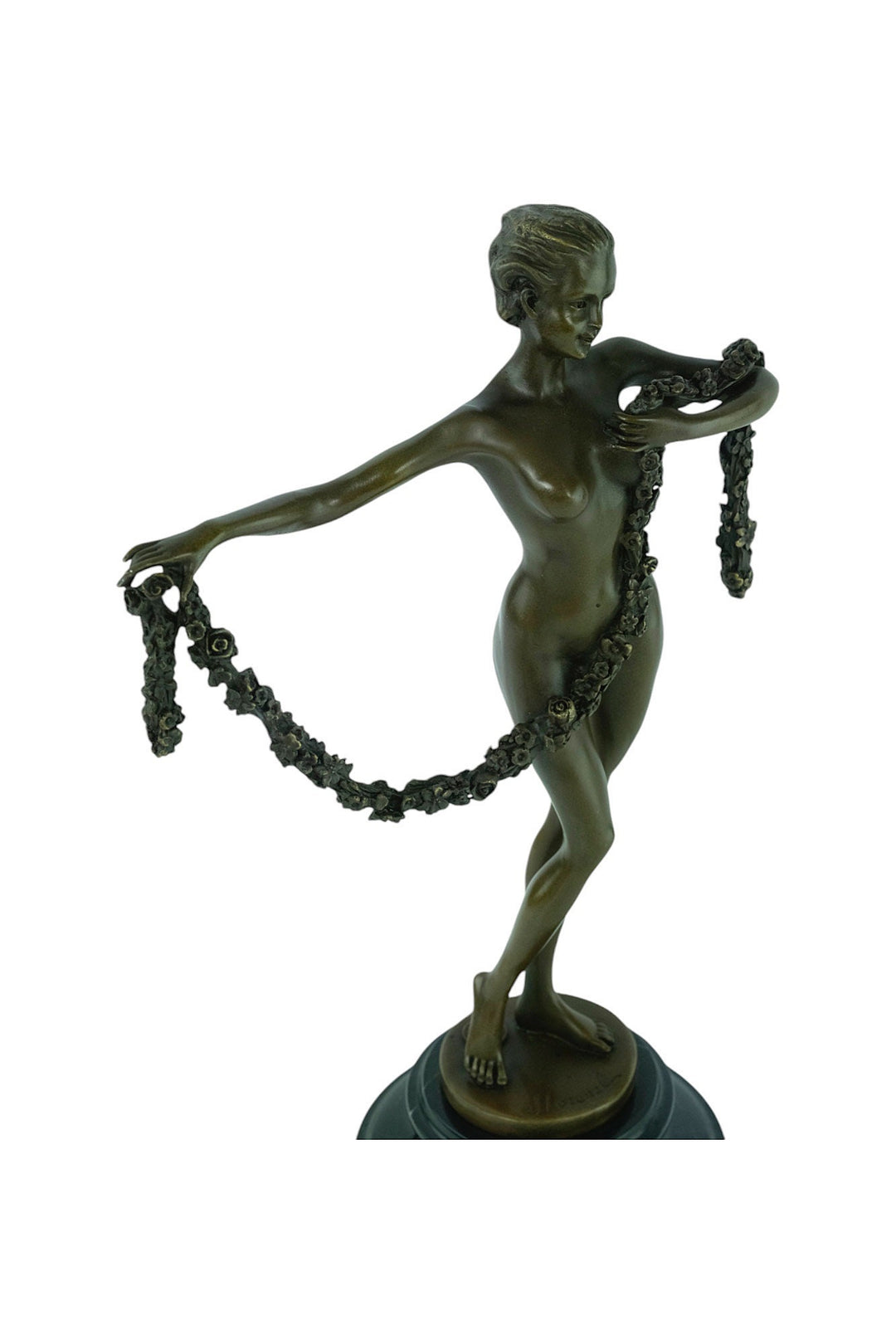 Bronze Sculpture of a Female with a Garland in Art Deco Style Inspired by Josef Lorenzl Bronze Art Statue Bronze Female Sculpture Female Art