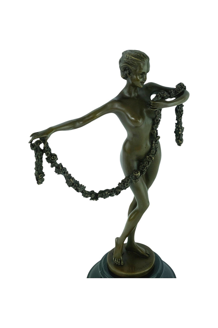 Bronze Sculpture of a Female with a Garland in Art Deco Style Inspired by Josef Lorenzl Bronze Art Statue Bronze Female Sculpture Female Art