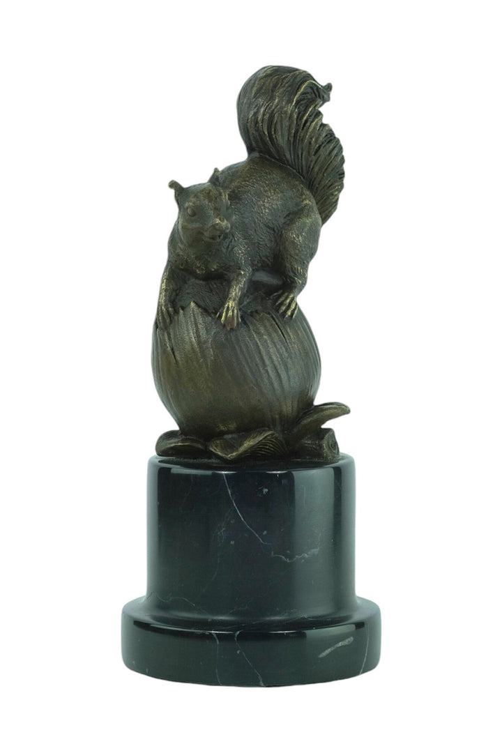 Bronze Sculpture of a Squirrel Sitting on a Hazelnut Animal Art Statue Squirrel Lovers Gift Bronze Animal Sculpture Squirrel Decoration