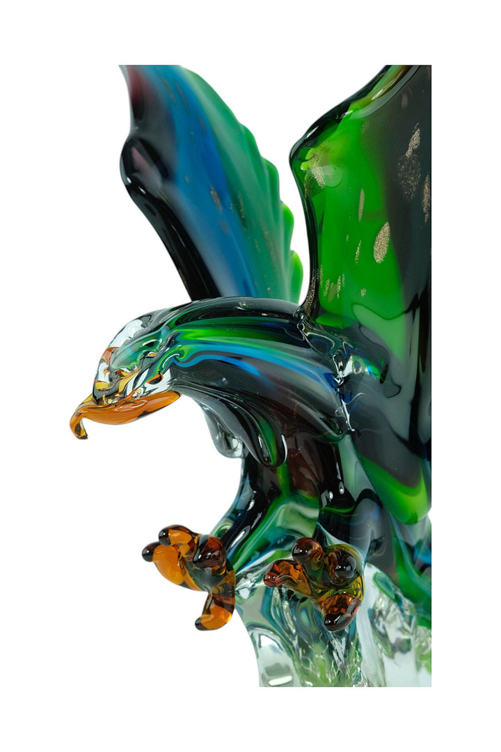 Glass Sculpture of an Eagle in Murano Style Animal Art Statue Landing Eagle Sculpture Italian Art Figurine Eagle Lovers Gift Hunting Decor