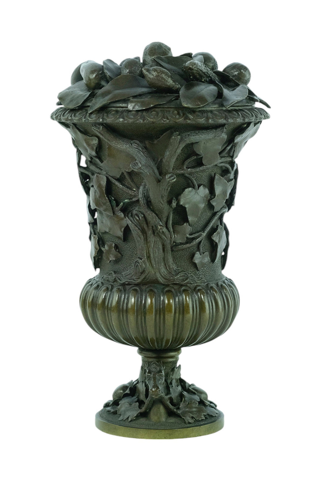 An Antique Bronze Vase with Floral Decoration and Horse Heads 19th Century Bronze Vase Antique French Vase Barbedienne Style Vase