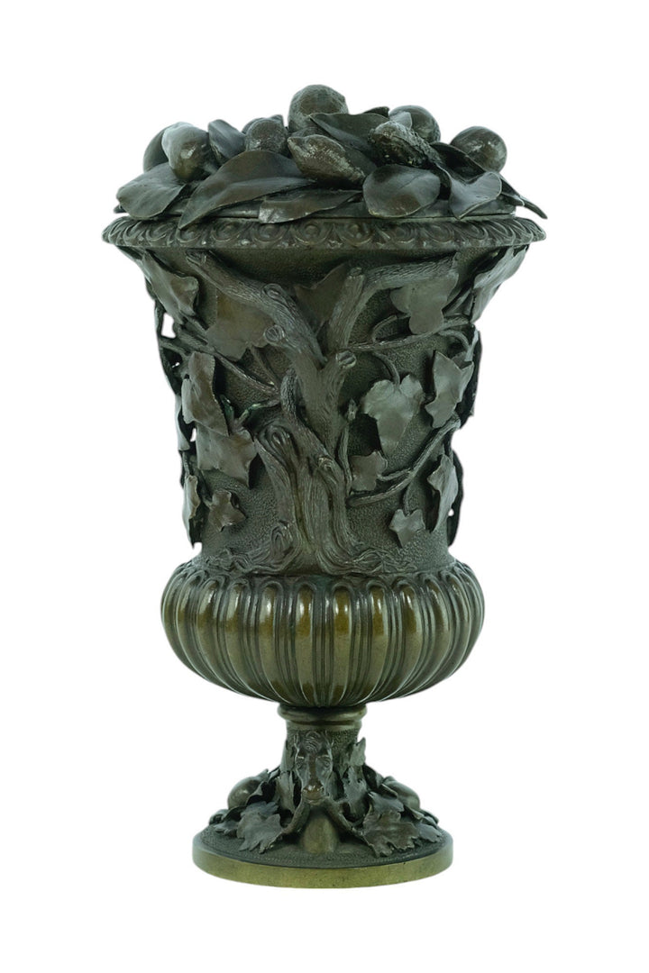An Antique Bronze Vase with Floral Decoration and Horse Heads 19th Century Bronze Vase Antique French Vase Barbedienne Style Vase