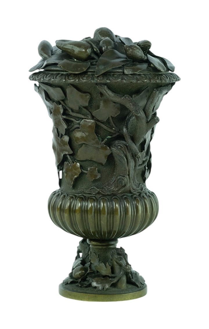 An Antique Bronze Vase with Floral Decoration and Horse Heads 19th Century Bronze Vase Antique French Vase Barbedienne Style Vase