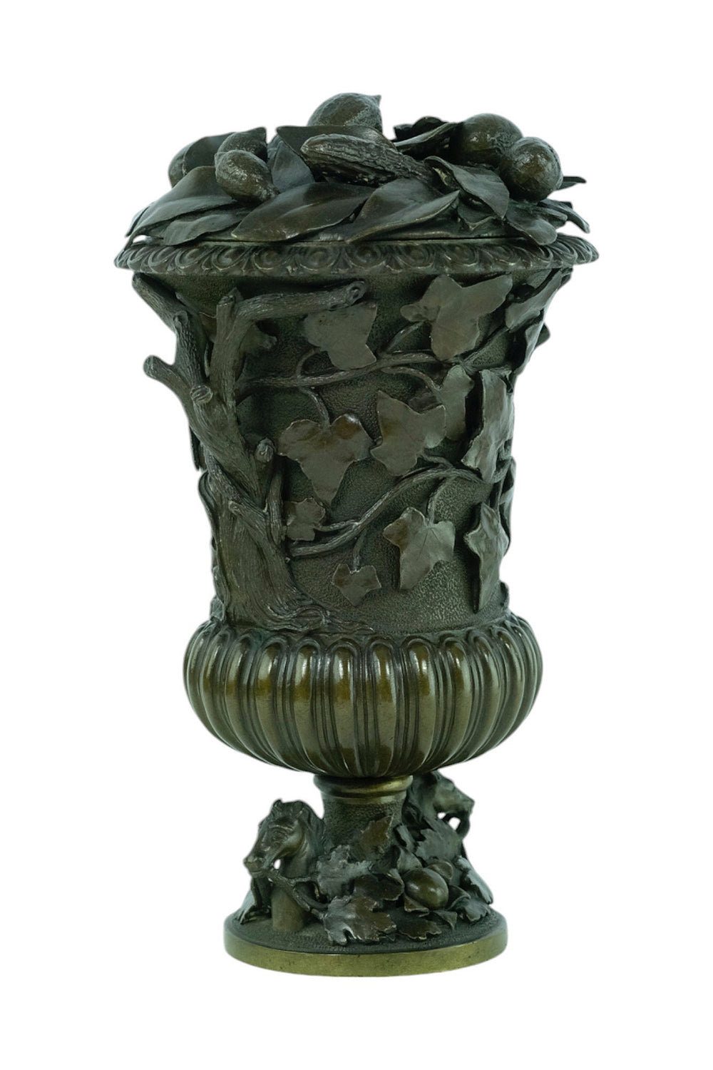 An Antique Bronze Vase with Floral Decoration and Horse Heads 19th Century Bronze Vase Antique French Vase Barbedienne Style Vase