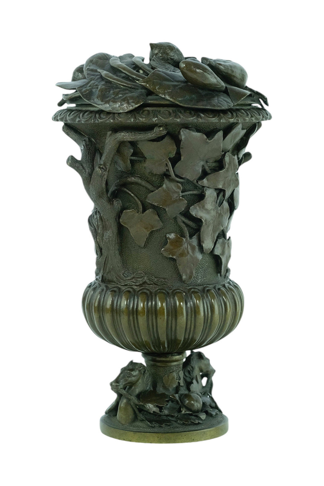 An Antique Bronze Vase with Floral Decoration and Horse Heads 19th Century Bronze Vase Antique French Vase Barbedienne Style Vase