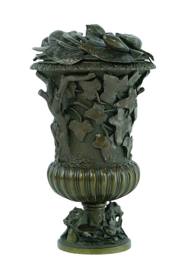 An Antique Bronze Vase with Floral Decoration and Horse Heads 19th Century Bronze Vase Antique French Vase Barbedienne Style Vase