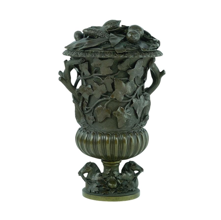 An Antique Bronze Vase with Floral Decoration and Horse Heads 19th Century Bronze Vase Antique French Vase Barbedienne Style Vase