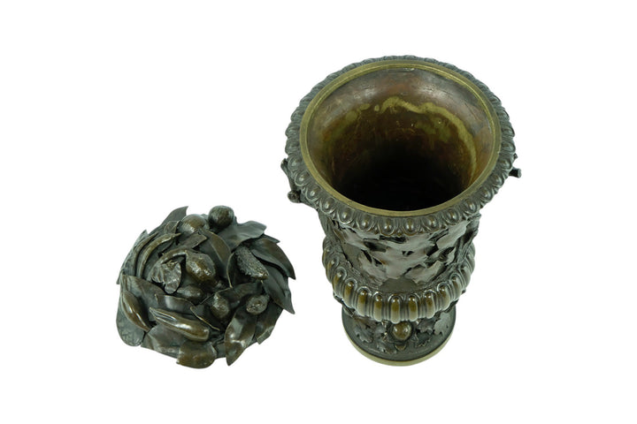An Antique Bronze Vase with Floral Decoration and Horse Heads 19th Century Bronze Vase Antique French Vase Barbedienne Style Vase