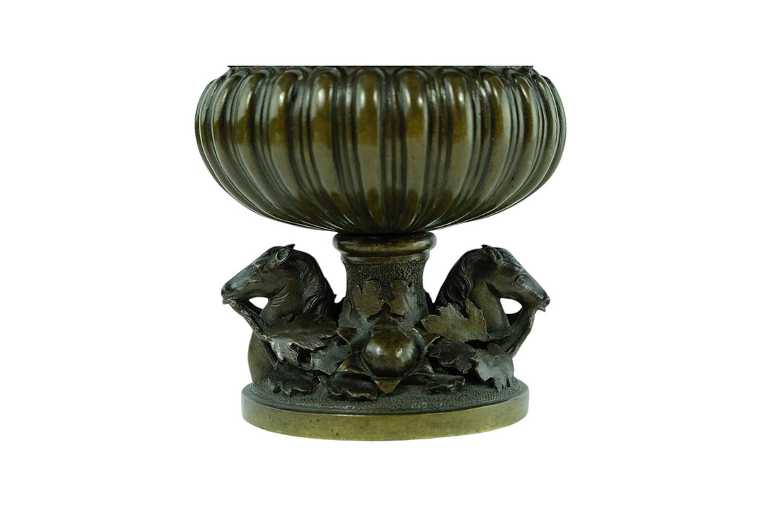 An Antique Bronze Vase with Floral Decoration and Horse Heads 19th Century Bronze Vase Antique French Vase Barbedienne Style Vase