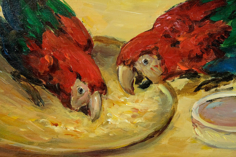 An Oil Painting of Parrots by Claude Firmin - Framed Oil on Panel Painting - Decorative French Art - Parrot Lovers Gift - Parrot Art