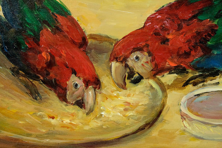 An Oil Painting of Parrots by Claude Firmin - Framed Oil on Panel Painting - Decorative French Art - Parrot Lovers Gift - Parrot Art