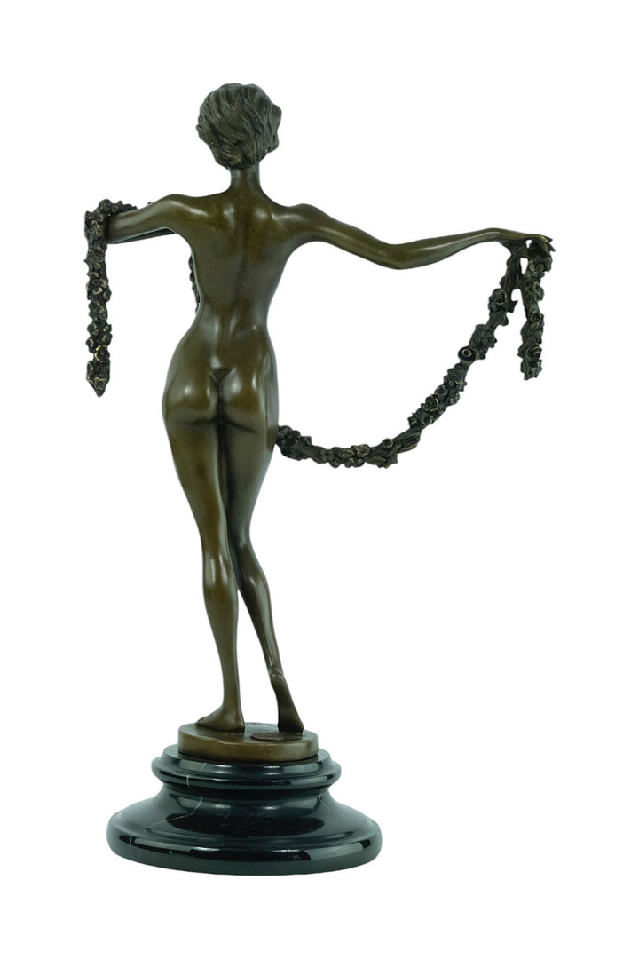 Bronze Sculpture of a Female with a Garland in Art Deco Style Inspired by Josef Lorenzl Bronze Art Statue Bronze Female Sculpture Female Art
