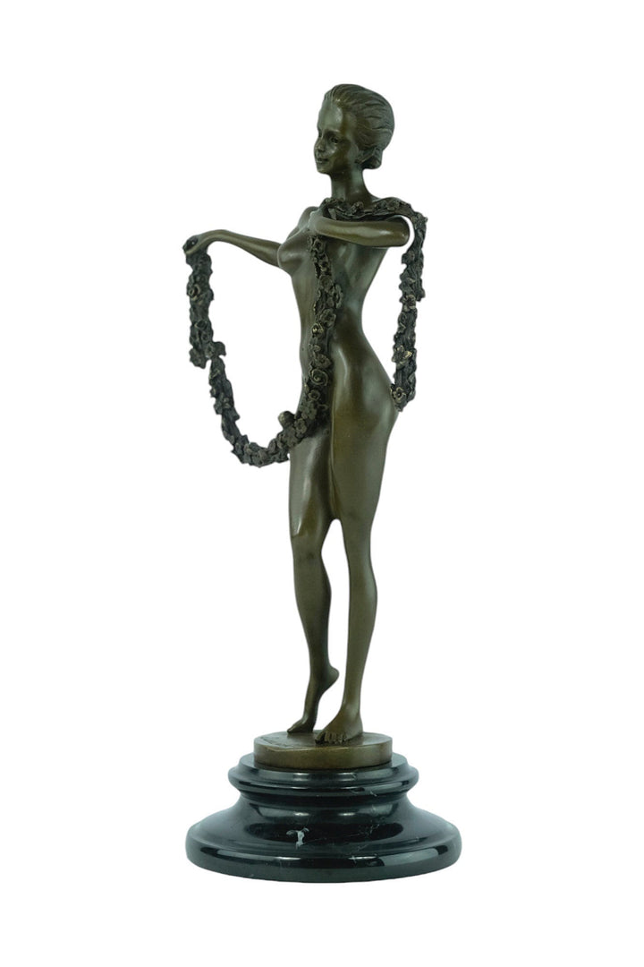 Bronze Sculpture of a Female with a Garland in Art Deco Style Inspired by Josef Lorenzl Bronze Art Statue Bronze Female Sculpture Female Art