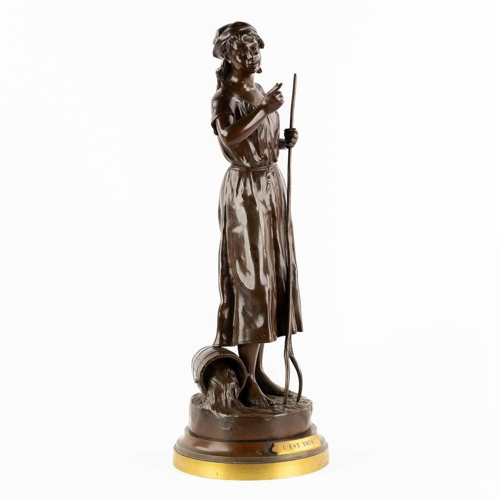 Antique Bronze Sculpture of a Female Farmer with Rake by Joseph Francois Belin Antique French Statue Glaneuse Sculpture Farmer Female Statue