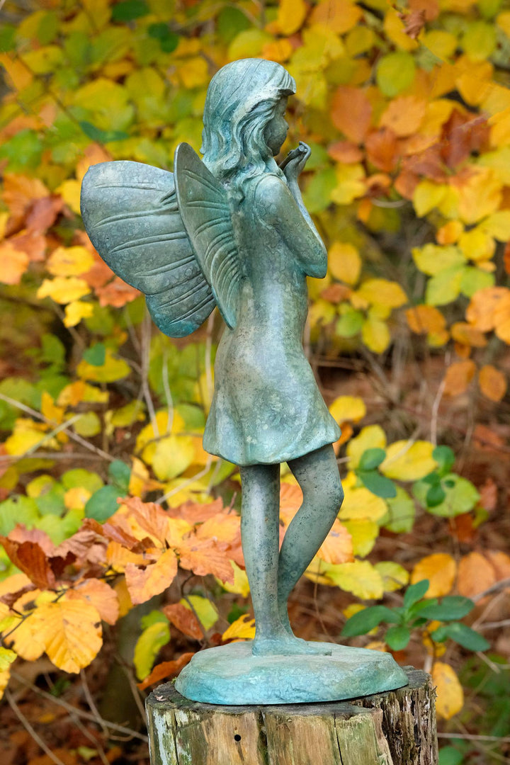 Bronze Garden Sculpture of a Winged Fairy Playing the Flute Outdoor Bronze Sculpture Yard Art Statue Bronze Fairy Statue Garden Decoration