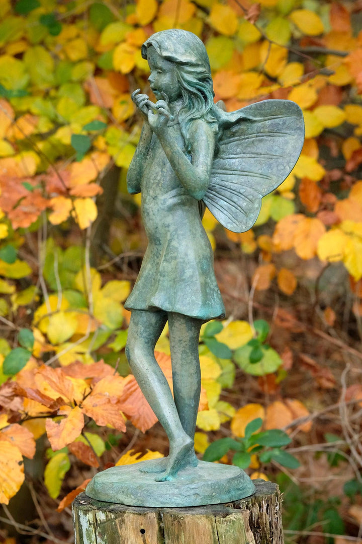 Bronze Garden Sculpture of a Winged Fairy Playing the Flute Outdoor Bronze Sculpture Yard Art Statue Bronze Fairy Statue Garden Decoration