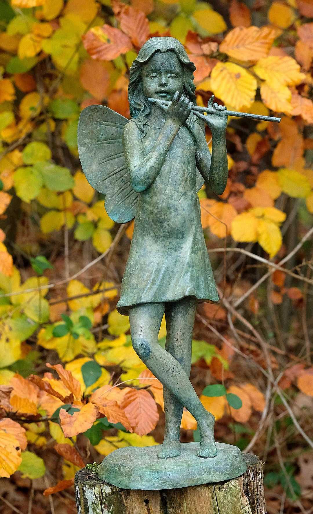Bronze Garden Sculpture of a Winged Fairy Playing the Flute Outdoor Bronze Sculpture Yard Art Statue Bronze Fairy Statue Garden Decoration