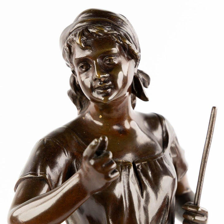 Antique Bronze Sculpture of a Female Farmer with Rake by Joseph Francois Belin Antique French Statue Glaneuse Sculpture Farmer Female Statue