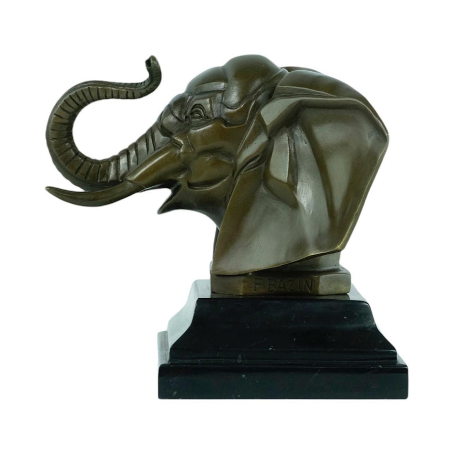 Bronze Sculpture of an Elephant Head in Art Deco Style Inspired by Francois Bazin Animal Art Statue Elephant Decoration Wildlife Sculpture
