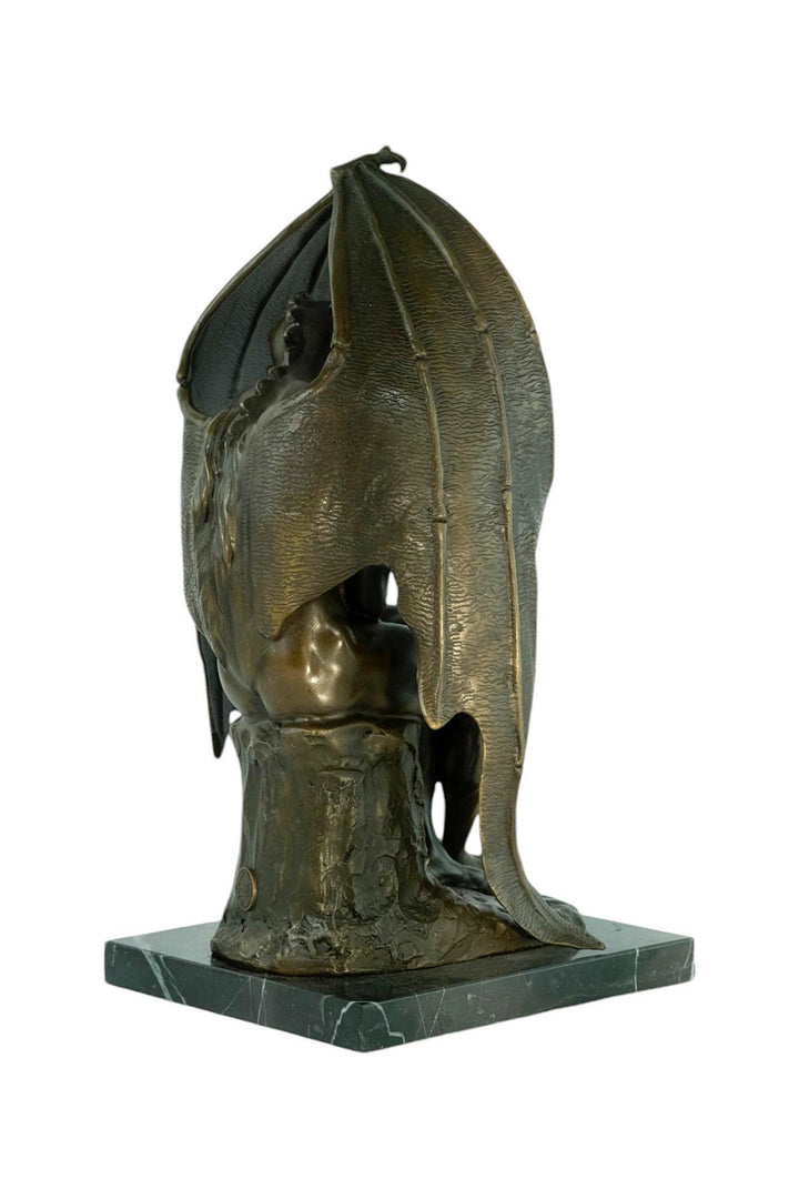 Bronze Sculpture of Pensive Satan on Marble Base Contemporary Art Statue Bronze Satan Sculpture Steampunk Decoration Mythology Sculpture