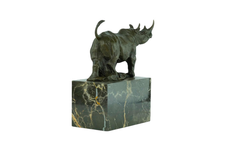 Bronze Sculpture of a Rhino on Marble Base Animal Art Statue Bronze Rhino Statue Wildlife Sculpture African Animal Decoration Hunting Statue