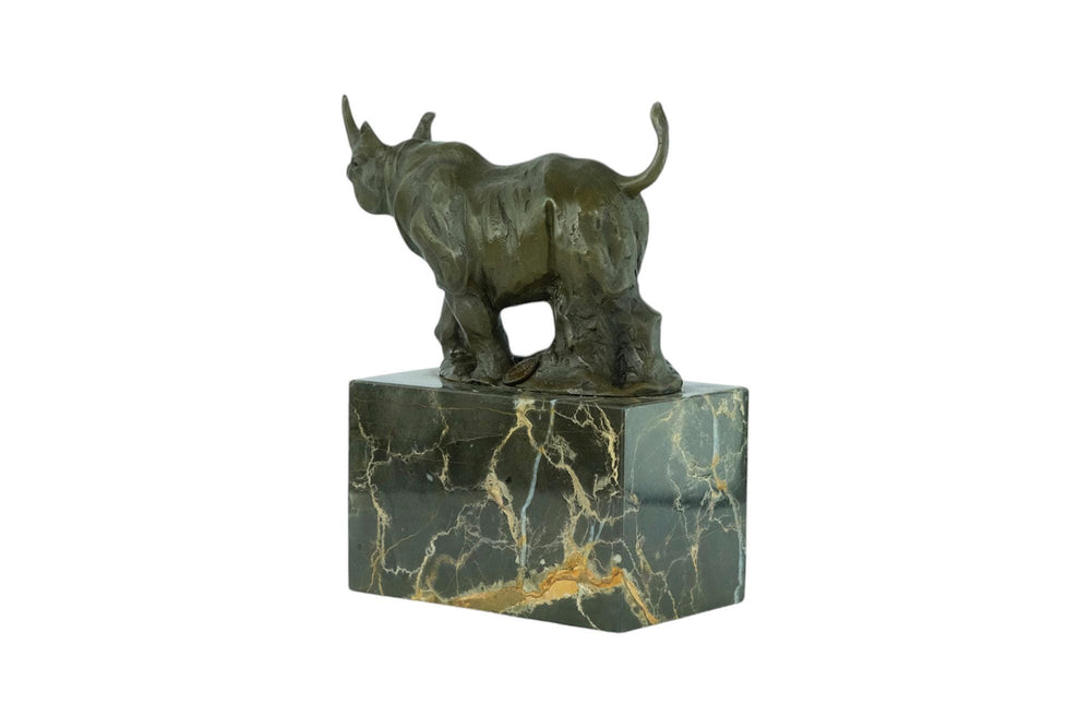 Bronze Sculpture of a Rhino on Marble Base Animal Art Statue Bronze Rhino Statue Wildlife Sculpture African Animal Decoration Hunting Statue