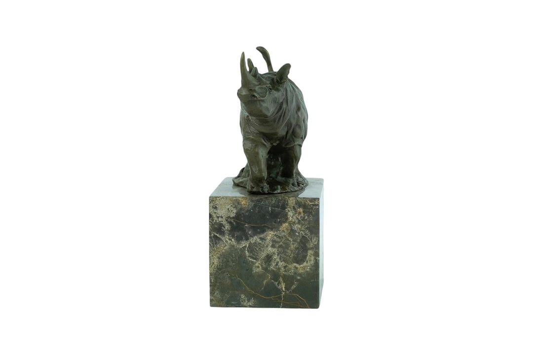 Bronze Sculpture of a Rhino on Marble Base Animal Art Statue Bronze Rhino Statue Wildlife Sculpture African Animal Decoration Hunting Statue