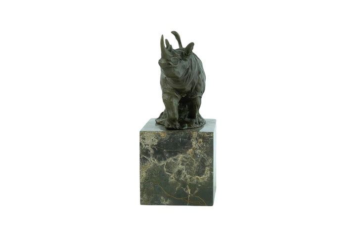 Bronze Sculpture of a Rhino on Marble Base Animal Art Statue Bronze Rhino Statue Wildlife Sculpture African Animal Decoration Hunting Statue