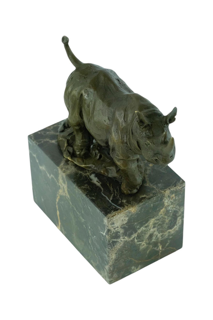 Bronze Sculpture of a Rhino on Marble Base Animal Art Statue Bronze Rhino Statue Wildlife Sculpture African Animal Decoration Hunting Statue
