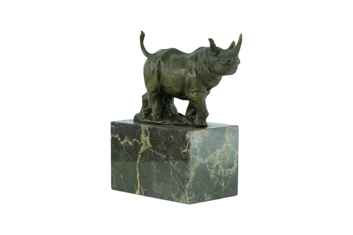 Bronze Sculpture of a Rhino on Marble Base Animal Art Statue Bronze Rhino Statue Wildlife Sculpture African Animal Decoration Hunting Statue