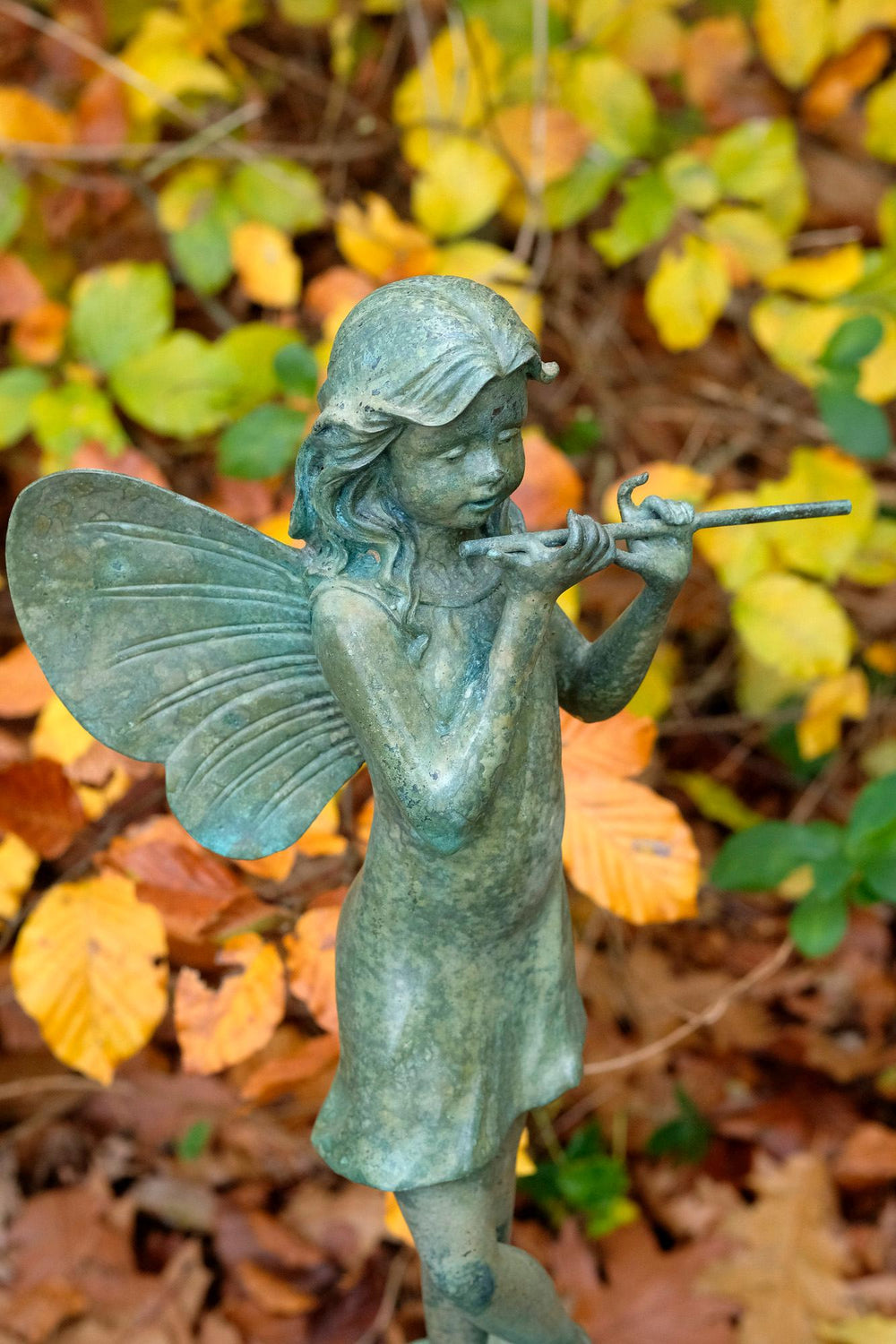 Bronze Garden Sculpture of a Winged Fairy Playing the Flute Outdoor Bronze Sculpture Yard Art Statue Bronze Fairy Statue Garden Decoration