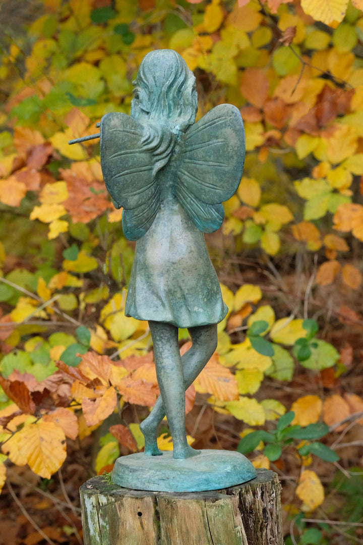 Bronze Garden Sculpture of a Winged Fairy Playing the Flute Outdoor Bronze Sculpture Yard Art Statue Bronze Fairy Statue Garden Decoration