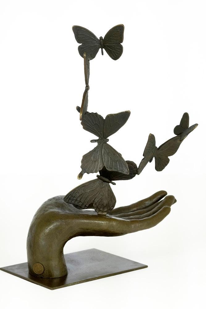Bronze Sculpture of Hand Releasing Butterflies Modern Art Statue Bronze Freedom Sculpture Butterfly Figurine Contemporary Art Statue Animal