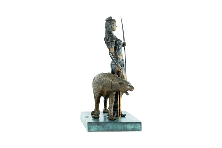 Bronze Sculpture of Cleopatra with a Panther and Spear Bronze Art Statue Cleopatra Sculpture Mythology Art Egyptian Art Sculpture Panther