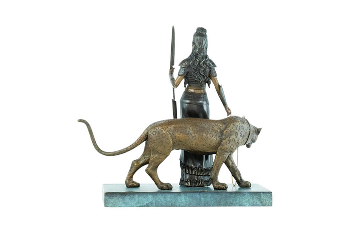 Bronze Sculpture of Cleopatra with a Panther and Spear Bronze Art Statue Cleopatra Sculpture Mythology Art Egyptian Art Sculpture Panther