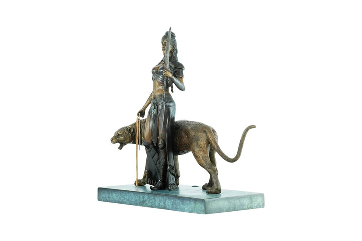 Bronze Sculpture of Cleopatra with a Panther and Spear Bronze Art Statue Cleopatra Sculpture Mythology Art Egyptian Art Sculpture Panther