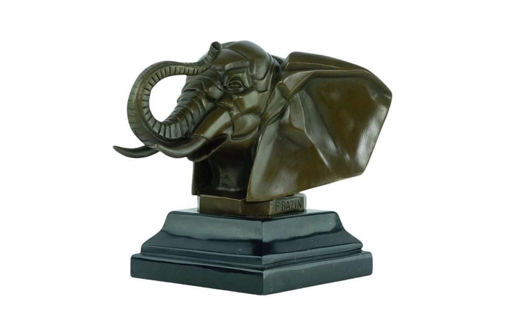 Bronze Sculpture of an Elephant Head in Art Deco Style Inspired by Francois Bazin Animal Art Statue Elephant Decoration Wildlife Sculpture