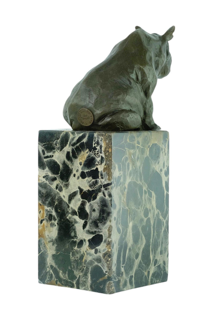 Bronze Sculpture of a Sitting Rhino on Marble Column Animal Art Statue Bronze Wildlife Sculpture Hunting Decoration Rhinoceros Sculpture