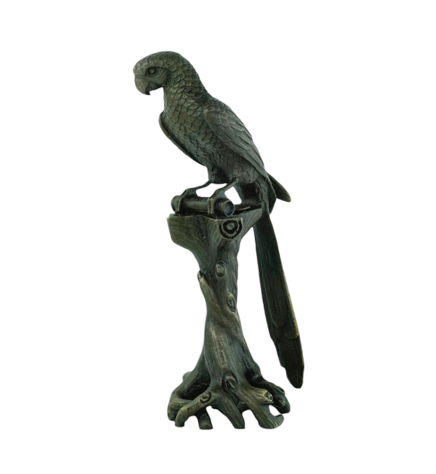 Bronze Sculpture of a Macaw Sitting on a Tree Trunk Animal Art Statue Bronze Bird Figurine Macaw Lovers Gift Animal Sculpture Bird Art