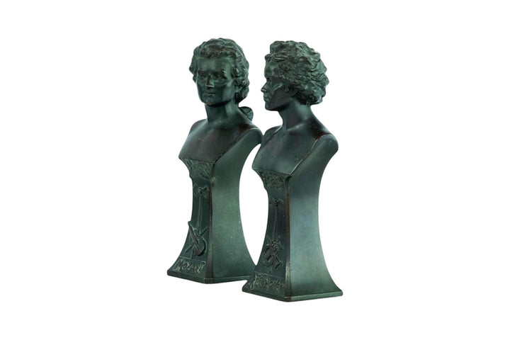 Pair of Antique Sculptures of Mozart and Beethoven French Antiques Classic Music Sculptures Beethoven Bust and Mozart Bust Music Decoration