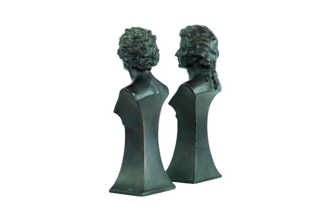 Pair of Antique Sculptures of Mozart and Beethoven French Antiques Classic Music Sculptures Beethoven Bust and Mozart Bust Music Decoration