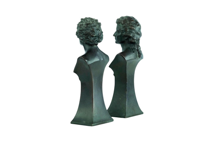 Pair of Antique Sculptures of Mozart and Beethoven French Antiques Classic Music Sculptures Beethoven Bust and Mozart Bust Music Decoration