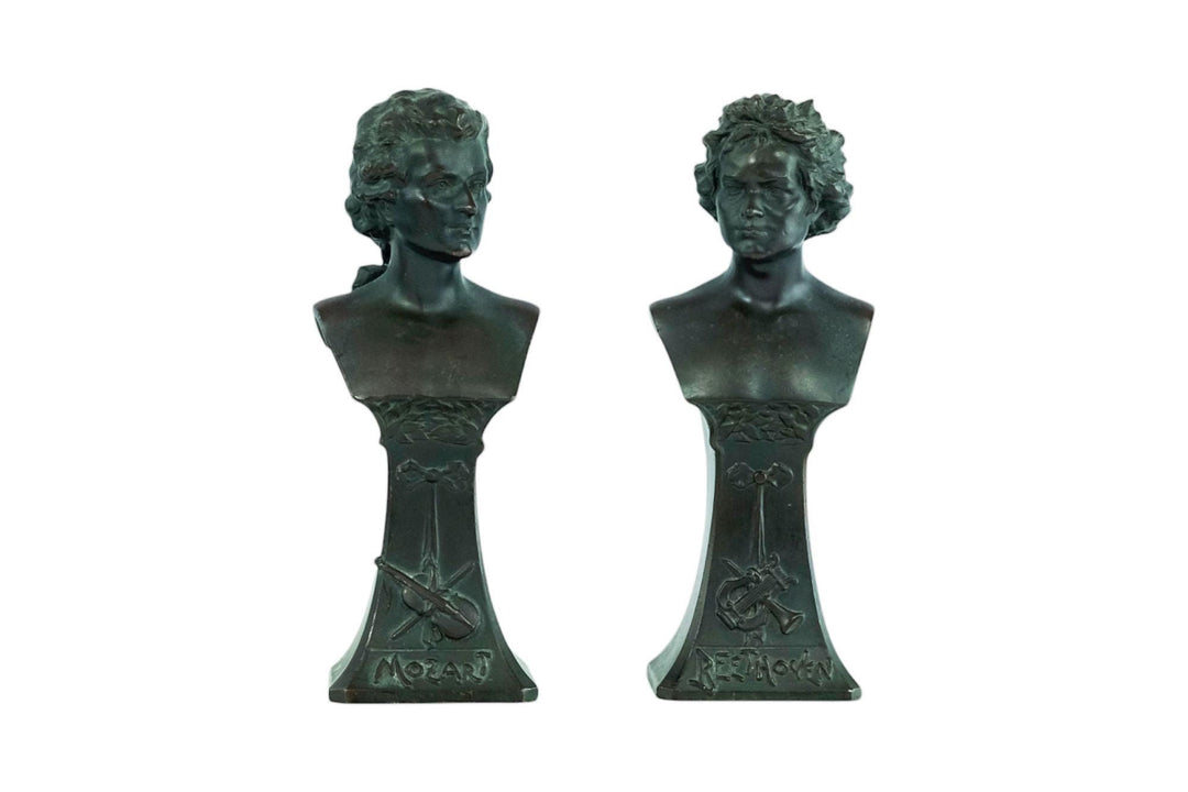 Pair of Antique Sculptures of Mozart and Beethoven French Antiques Classic Music Sculptures Beethoven Bust and Mozart Bust Music Decoration