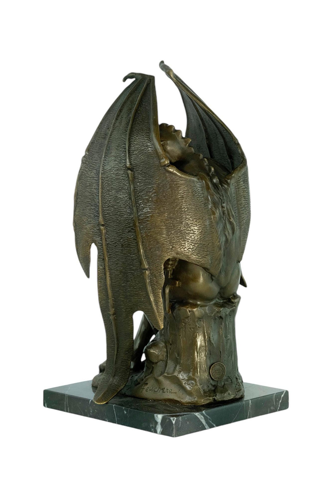 Bronze Sculpture of Pensive Satan on Marble Base Contemporary Art Statue Bronze Satan Sculpture Steampunk Decoration Mythology Sculpture