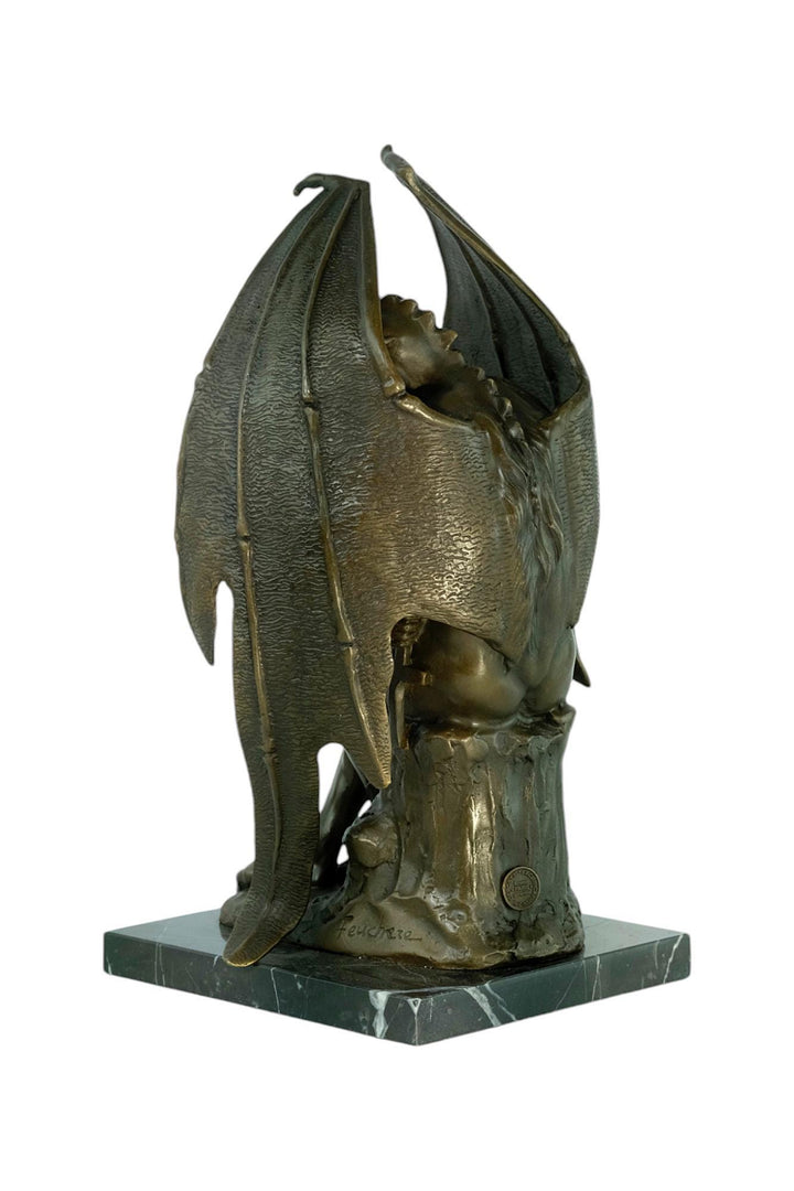 Bronze Sculpture of Pensive Satan on Marble Base Contemporary Art Statue Bronze Satan Sculpture Steampunk Decoration Mythology Sculpture