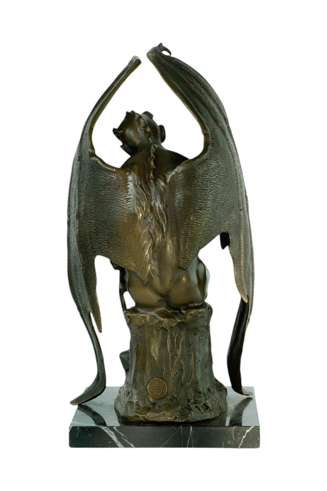 Bronze Sculpture of Pensive Satan on Marble Base Contemporary Art Statue Bronze Satan Sculpture Steampunk Decoration Mythology Sculpture