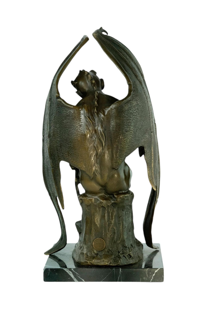 Bronze Sculpture of Pensive Satan on Marble Base Contemporary Art Statue Bronze Satan Sculpture Steampunk Decoration Mythology Sculpture